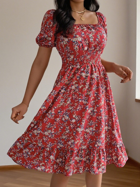 Summer Clothing Pakistan - Летнее-весеннее женское платье миди с квадратным