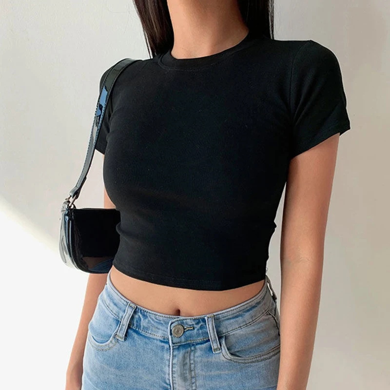 Summer Zara - Женская футболка с коротким рукавом, однотонная,